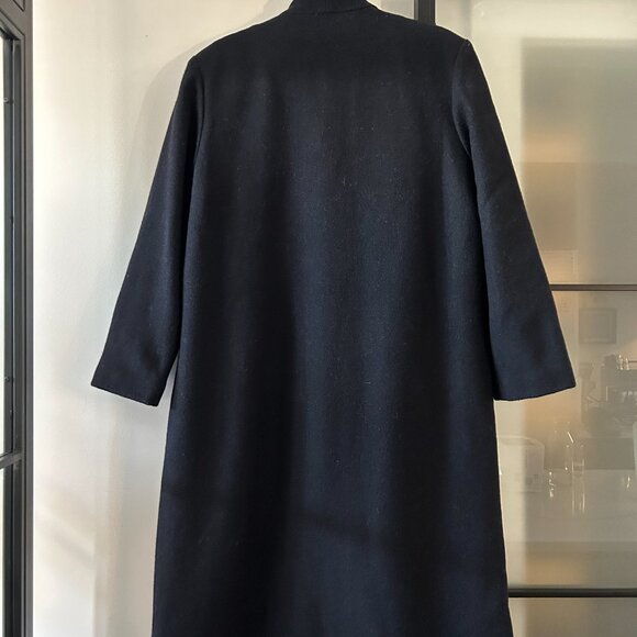 Classic Long Navy Blue Wool Coat 80s Vintage - Size M/L - Good Condition - Picture 2 of 5